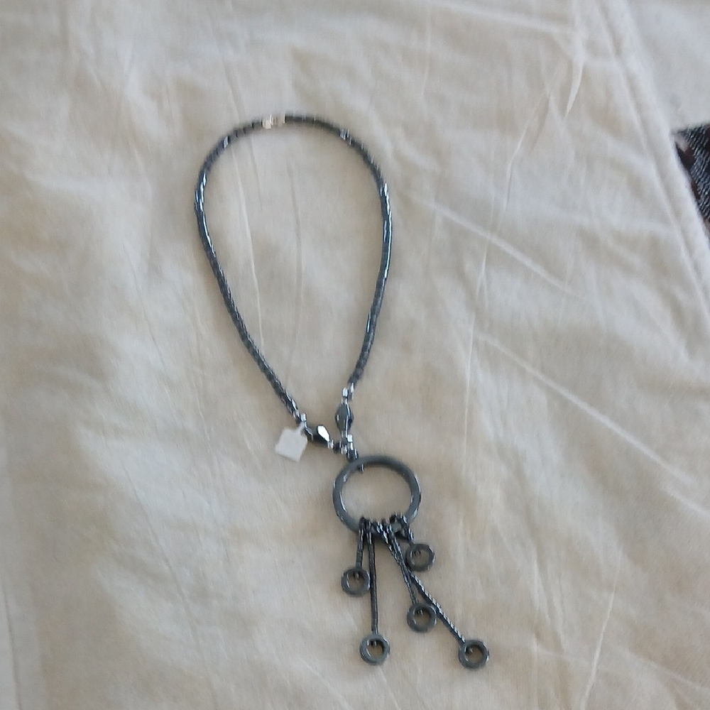 Vintage Hematite black Charm Necklace Size 0S